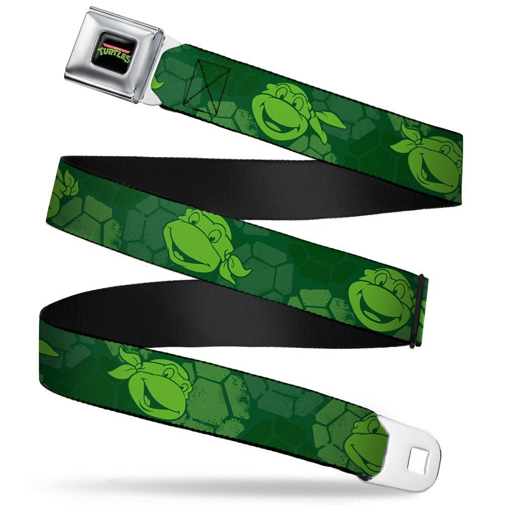 3741 Seatbelt Belt - Classic TMNT Turtle Faces2 Greens - 1.0" Wide - 20-36
